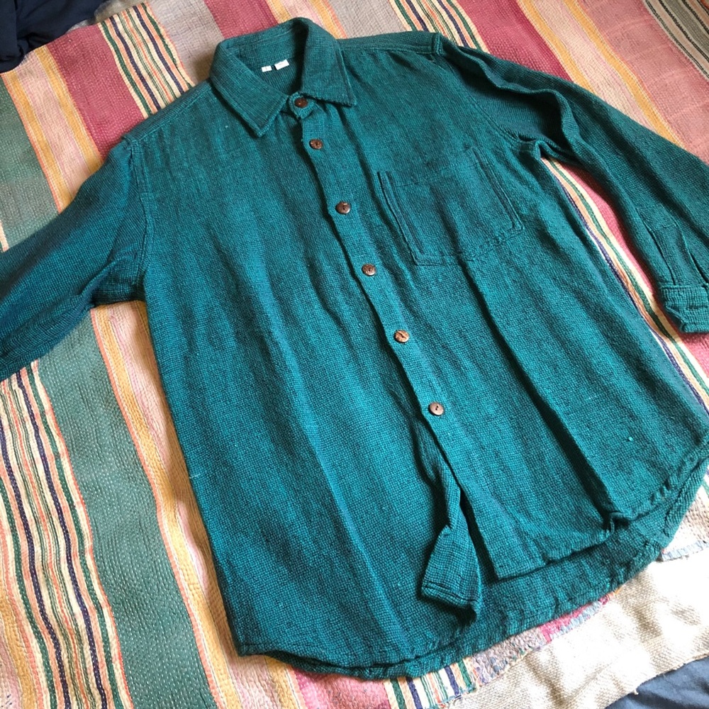 Men’s Cotton Nepalese Button-Down Shirt, Large - Picture 3 of 8